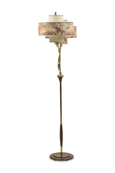 American Mid Century Teak and Brass Boomerang Floor Lamp