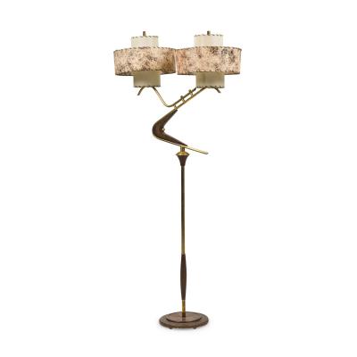 American Mid Century Teak and Brass Boomerang Floor Lamp