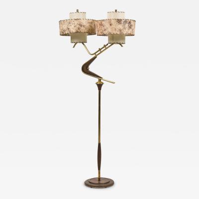 American Mid Century Teak and Brass Boomerang Floor Lamp