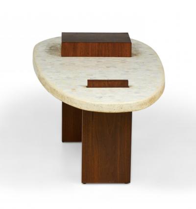 American Mid Century Terrazzo and Walnut Surfboard Form Coffee Table manner of