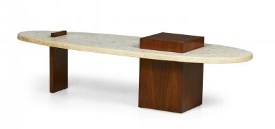 American Mid Century Terrazzo and Walnut Surfboard Form Coffee Table manner of