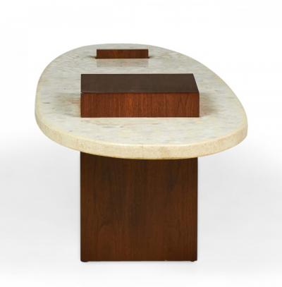 American Mid Century Terrazzo and Walnut Surfboard Form Coffee Table manner of