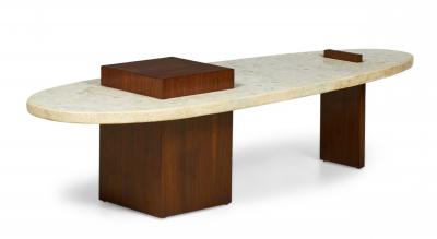 American Mid Century Terrazzo and Walnut Surfboard Form Coffee Table manner of