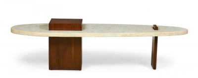 American Mid Century Terrazzo and Walnut Surfboard Form Coffee Table manner of