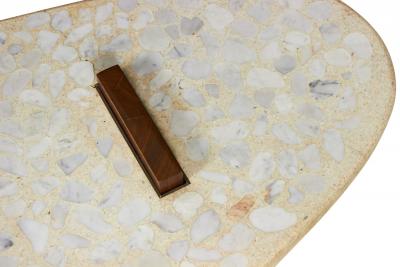 American Mid Century Terrazzo and Walnut Surfboard Form Coffee Table manner of