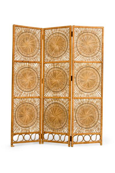 American Mid Century Tri Fold Rattan Room Dividers Screens