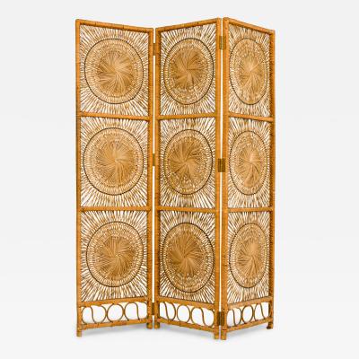 American Mid Century Tri Fold Rattan Room Dividers Screens