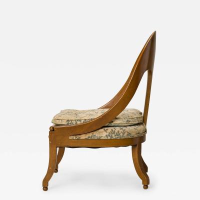 American Mid Century Walnut And Floral Fabric Upholstery Spoonback Side Chair