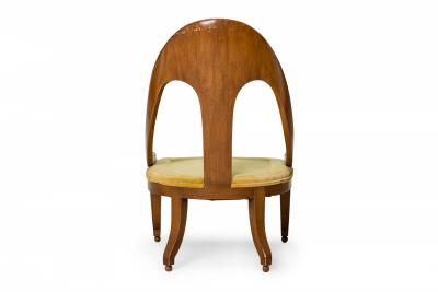 American Mid Century Walnut And Green Velvet Upholstery Spoonback Side Chair