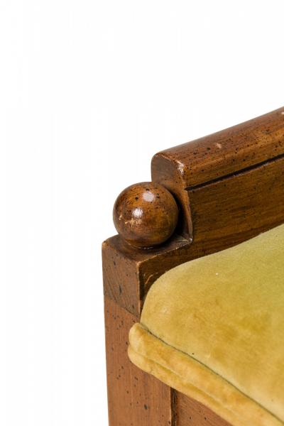 American Mid Century Walnut And Green Velvet Upholstery Spoonback Side Chair