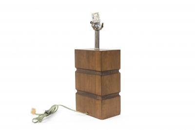 American Mid Century Wood Block Table Lamp