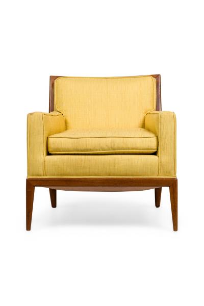 American Mid Century Yellow Fabric Upholstered Lounge Chairs