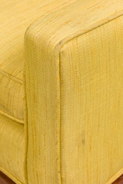 American Mid Century Yellow Fabric Upholstered Lounge Chairs