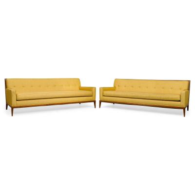 American Mid Century Yellow Fabric Upholstered Sofas