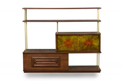 American Mid Century brass and walnut etagere