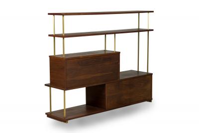 American Mid Century brass and walnut etagere