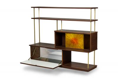 American Mid Century brass and walnut etagere