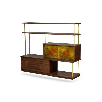 American Mid Century brass and walnut etagere