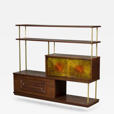 American Mid Century brass and walnut etagere