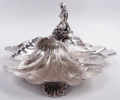 American Midcentury Classical Mermaid Scallop Shell Centerpiece Bowl