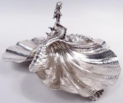 American Midcentury Classical Mermaid Scallop Shell Centerpiece Bowl