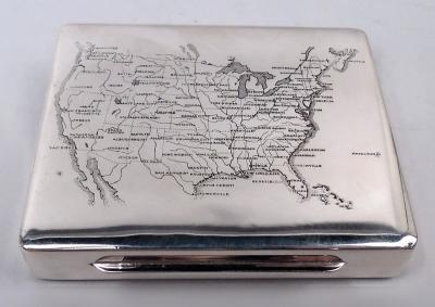 American Midcentury Modern Sterling Silver Box with Lower 48 Map