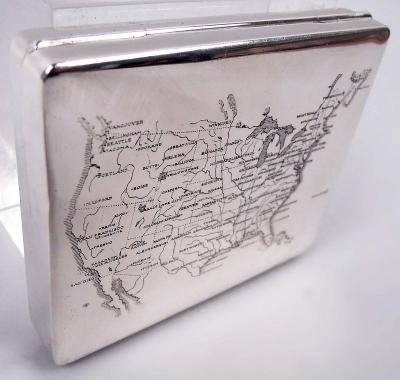 American Midcentury Modern Sterling Silver Box with Lower 48 Map