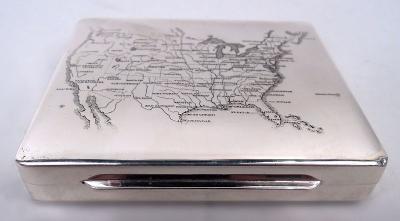 American Midcentury Modern Sterling Silver Box with Lower 48 Map