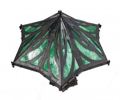 American Mission Iron Slag Glass Table Lamp