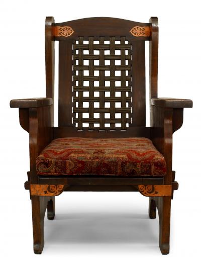 American Mission Leather and Oak Wing Chair