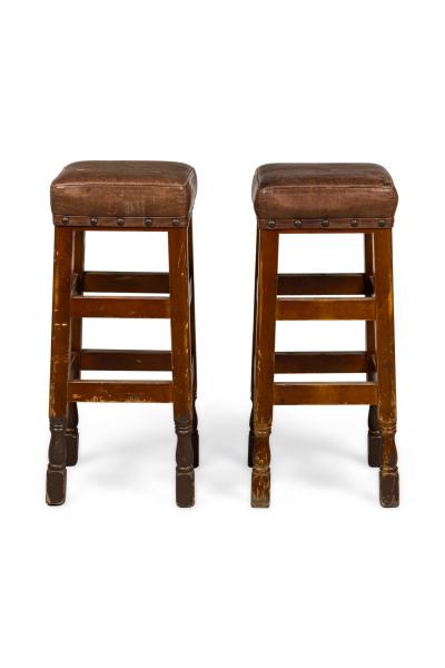American Mission Leather and wood Barstools