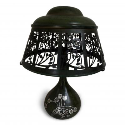 American Mission style bronze green patina table lamp