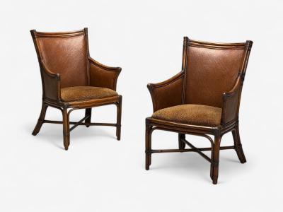 American Modern Bamboo Rattan Arm Chairs USA 1970s