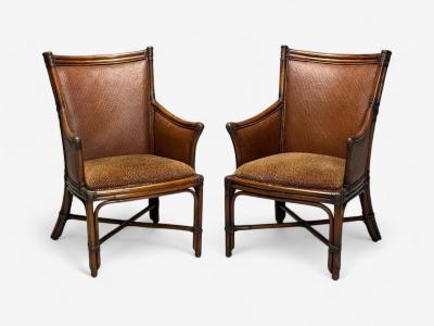 American Modern Bamboo Rattan Arm Chairs USA 1970s