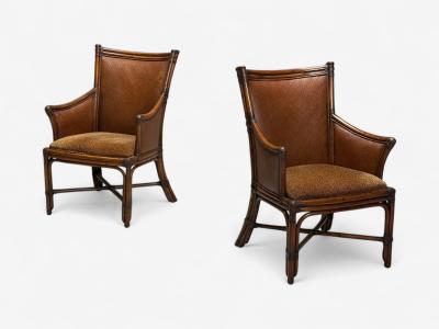 American Modern Bamboo Rattan Arm Chairs USA 1970s