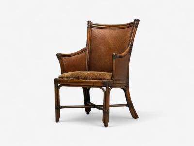 American Modern Bamboo Rattan Arm Chairs USA 1970s