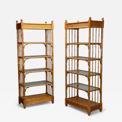 American Modern Bamboo Wood Etageres USA 1980s