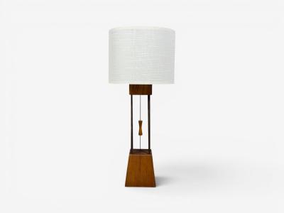American Modern Cage Form Table Lamp Walnut Brass USA 1960s