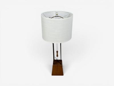 American Modern Cage Form Table Lamp Walnut Brass USA 1960s