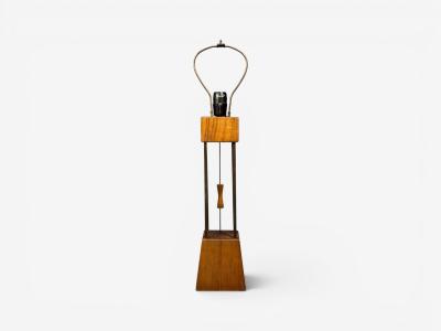 American Modern Cage Form Table Lamp Walnut Brass USA 1960s