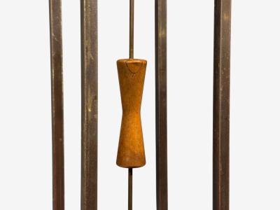 American Modern Cage Form Table Lamp Walnut Brass USA 1960s
