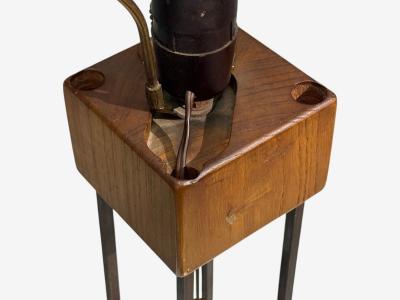 American Modern Cage Form Table Lamp Walnut Brass USA 1960s
