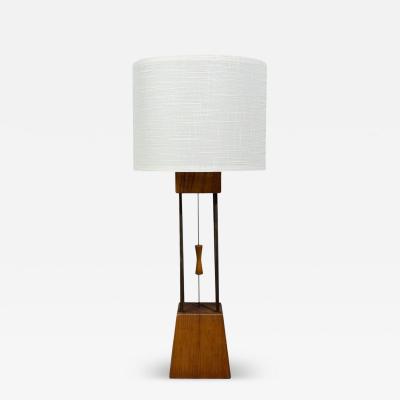 American Modern Cage Form Table Lamp Walnut Brass USA 1960s