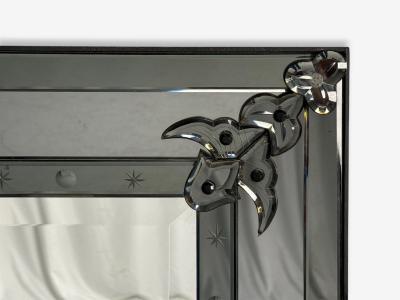 American Modern Etched Glass Grey Shadowbox Mirror USA 1980s