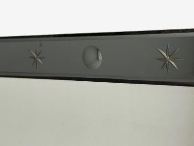 American Modern Etched Glass Grey Shadowbox Mirror USA 1980s