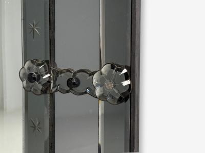 American Modern Etched Glass Grey Shadowbox Mirror USA 1980s