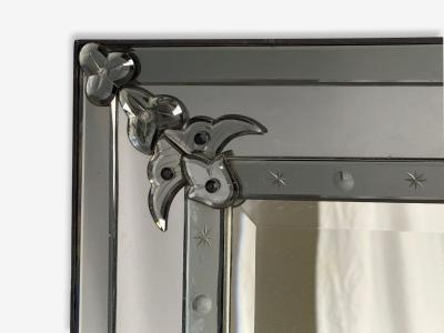 American Modern Etched Glass Grey Shadowbox Mirror USA 1980s