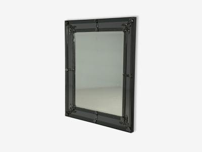 American Modern Etched Glass Grey Shadowbox Mirror USA 1980s