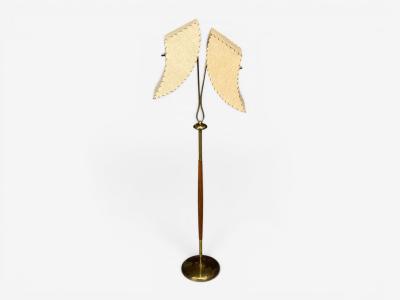 American Modern Floor Lamp Walnut Brass Vellum USA 1950s