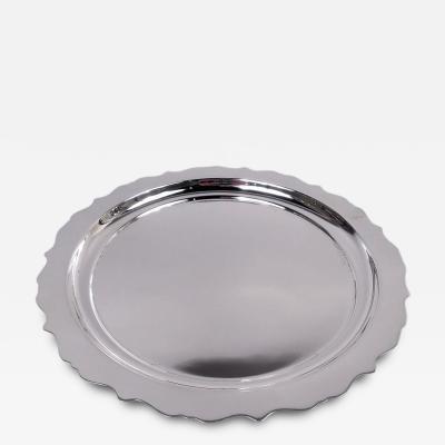 American Modern Georgian Sterling Silver Piecrust Tray
